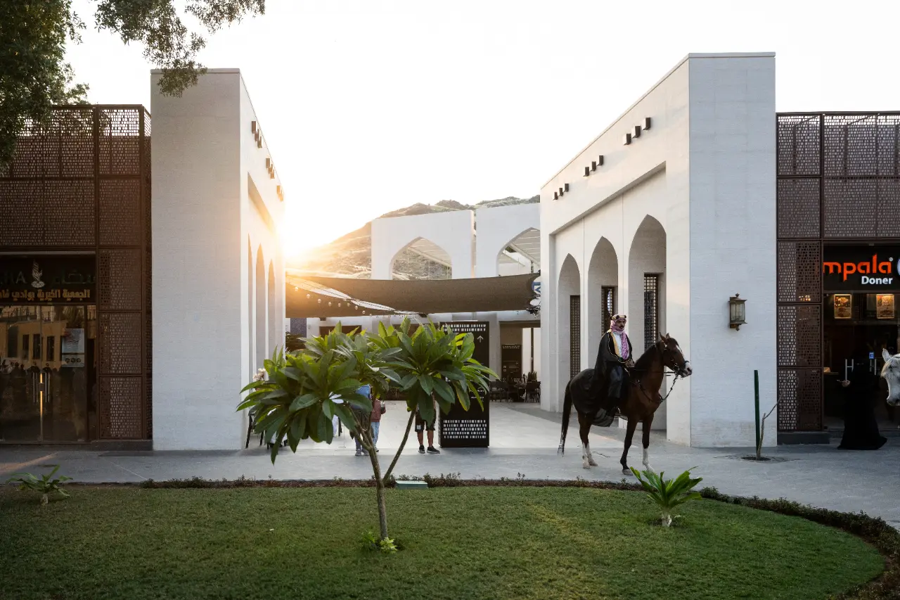 Horse rider at the Hira Cultural District in Makkah at sunset